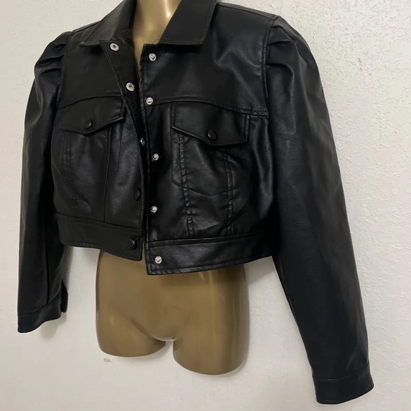 New Look Womens Leather Puff Sleeve Cropped Jacket Blazer Outwear Tops - Picture 2 of 7